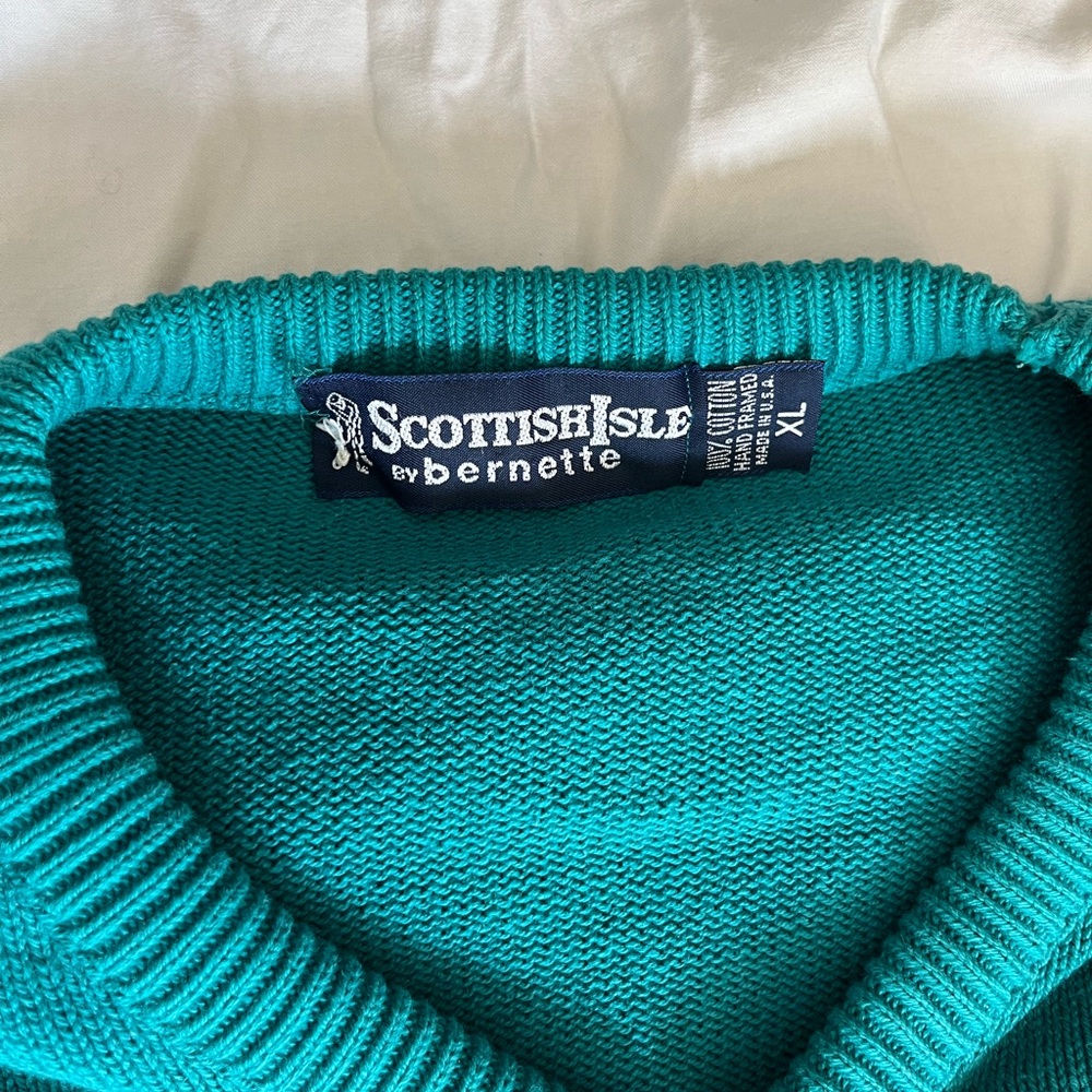 Scottish Isle Teal V-Neck Golf Sweater - Picture 2 of 7
